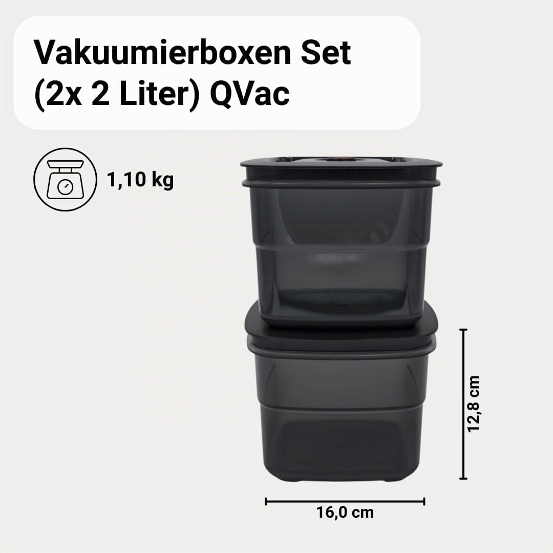 BORA Vakuumierboxen Set, 2 x 2 Liter, für Lebensmittel, Vakuumierbehälter, QVAC Vakuumiergerät, Wied