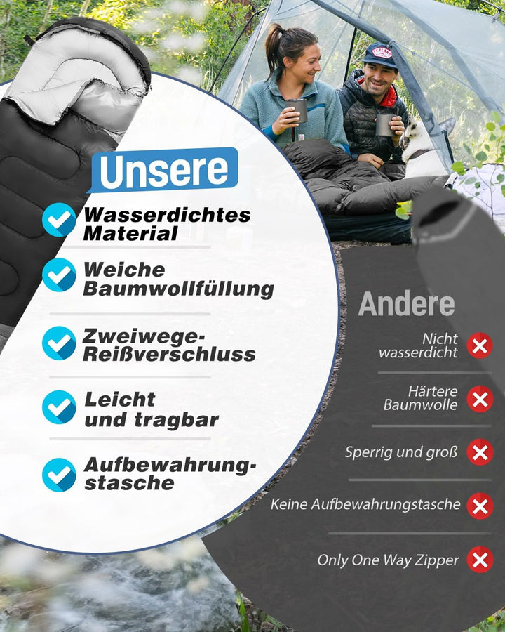 Schlafsack 3-4 Jahreszeiten, Outdoor Wasserdicht Ultraleicht Deckenschlafsack mit Innentasche für Er