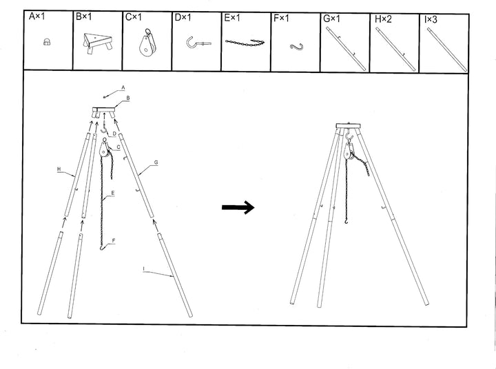 Massives 180 cm Stahl Dreibein ohne Grillrost + Kettenzug "Benny" Tripod für Gulaschkessel Schwenkgr