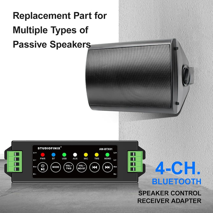 STUODIOFINIX 4-Kanal Mini Bluetooth Verstärker 120w für Passive Lautsprecher mit TWS, AUX, MIC, USB,