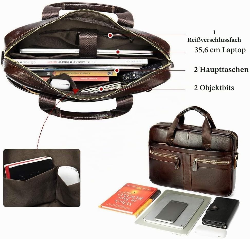 Businesstasche Herren Leder Aktentasche Männer Handtasche Vintage Laptoptasche Arbeitstasche Umhänge