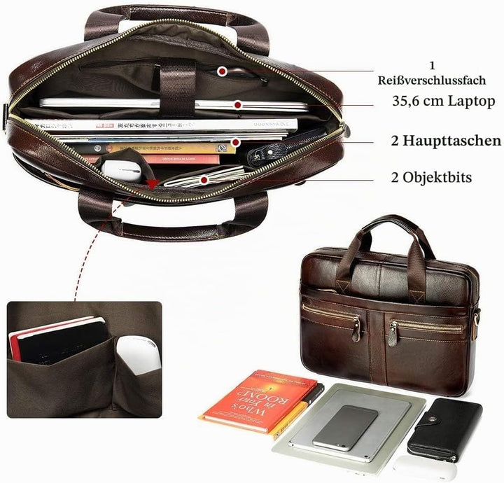Businesstasche Herren Leder Aktentasche Männer Handtasche Vintage Laptoptasche Arbeitstasche Umhänge