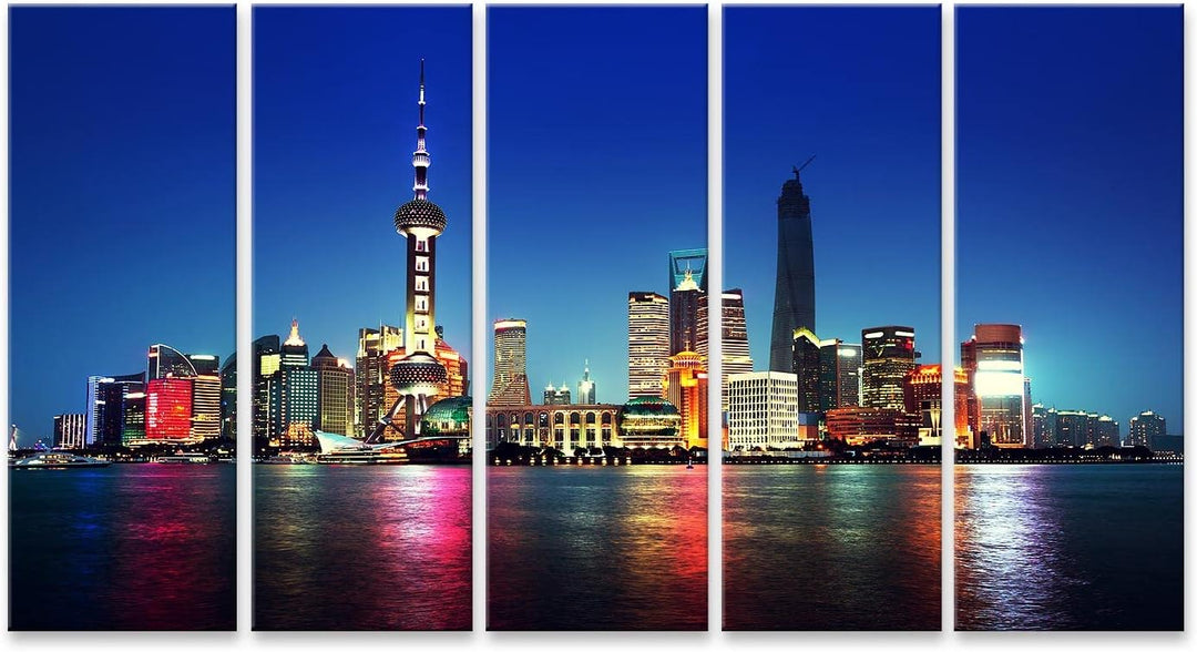 islandburner Bild auf Leinwand Shanghai Bei Nacht Neonlichter China Bilder Wandbilder Poster Leinwan