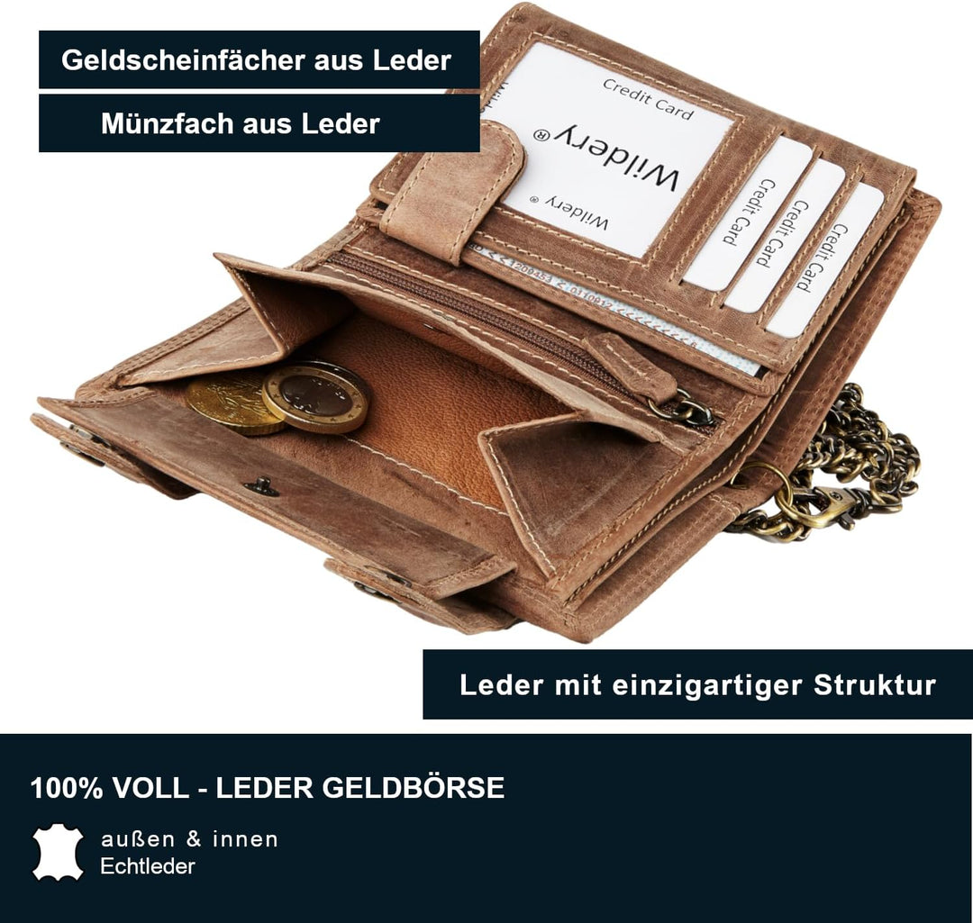 Wildery® RFID Biker Geldbörse mit Kette I Geldbeutel mit Kette Männer I Portemonnaie mit Sicherheits