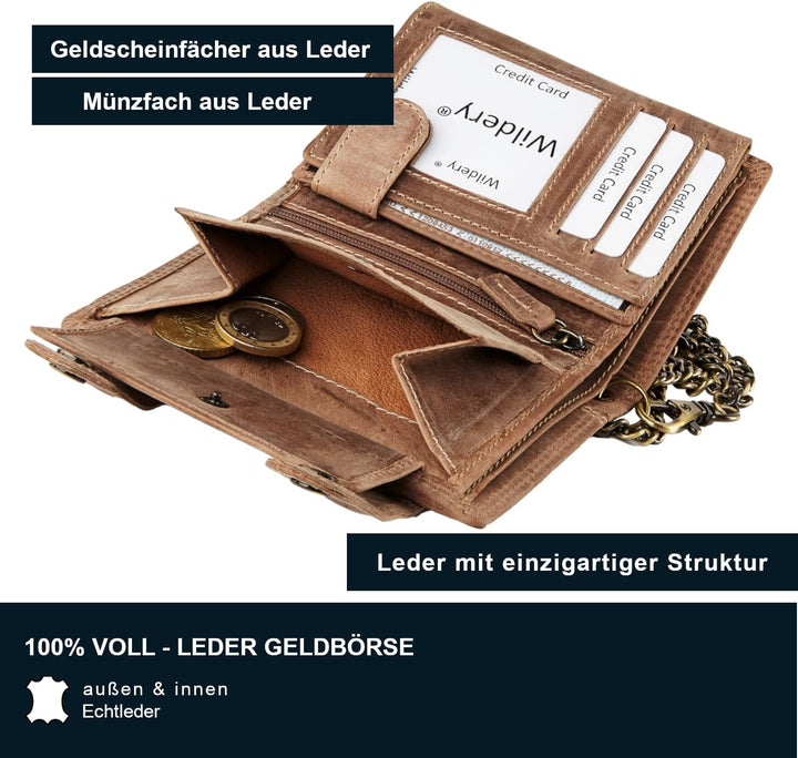Wildery® RFID Biker Geldbörse mit Kette I Geldbeutel mit Kette Männer I Portemonnaie mit Sicherheits