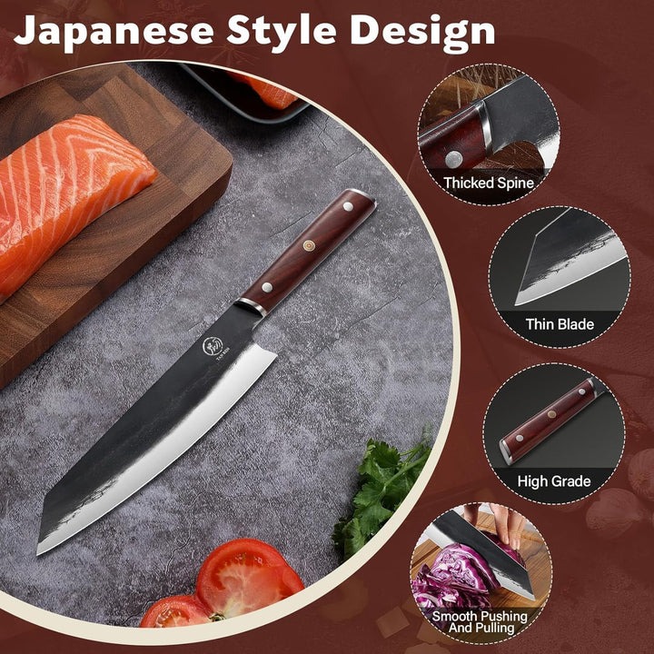 TAN REN Japanisches Küchenmesser Scharf, 33 CM Kochmesser Profi Messer aus Carbon Edelstahl, Chefmes