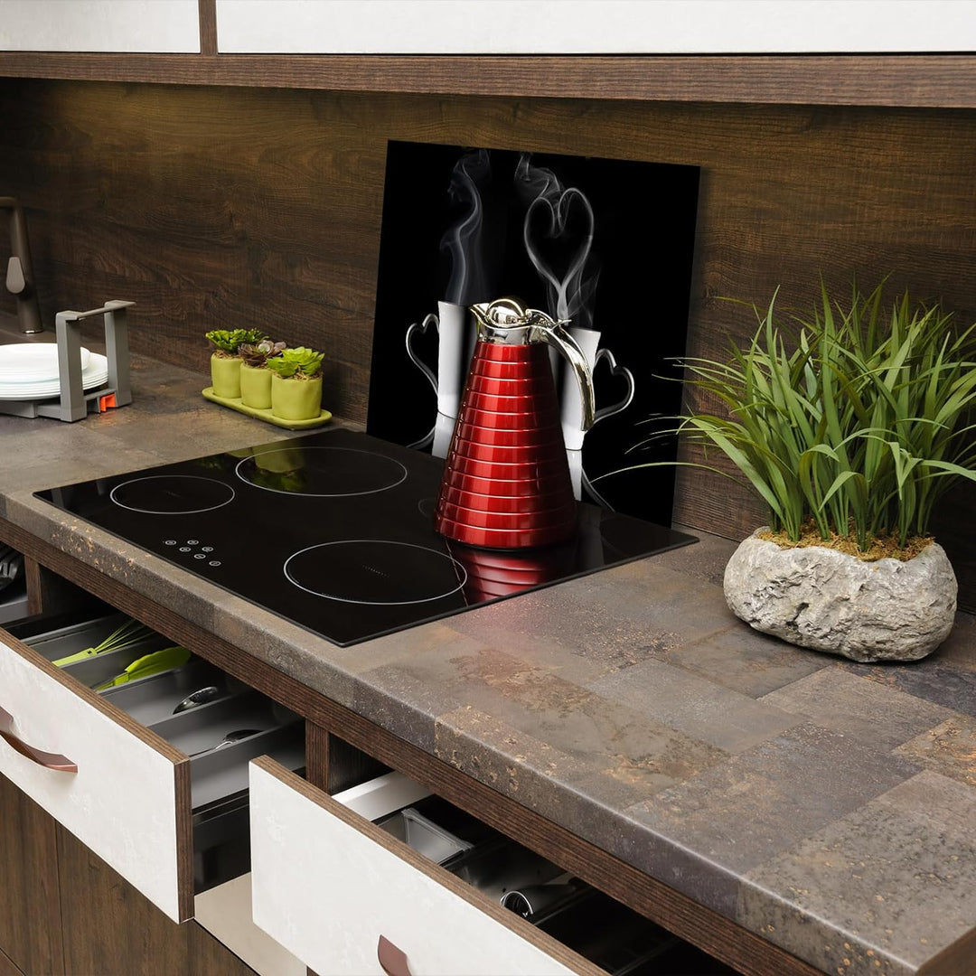 SmartDecoration Herdabdeckplatte Ceranfeldabdeckung aus Glas 80x52 cm Einteilig Motiv "Kaffee" Schwa