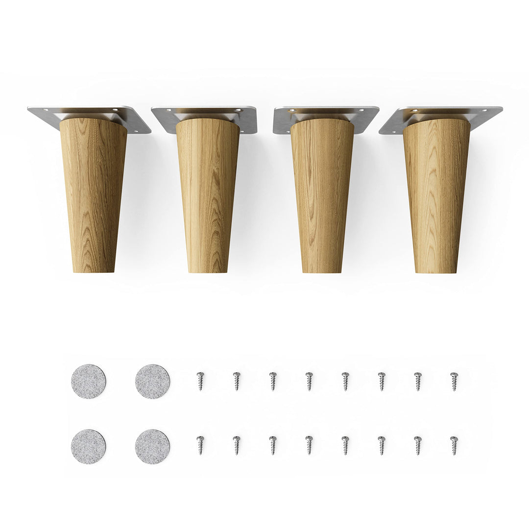 Sossai Möbelfüsse aus Massivholz Eiche mit Öl-Finish, Clif Round HMF1, 10 cm hoch, rund, gerade Ausf