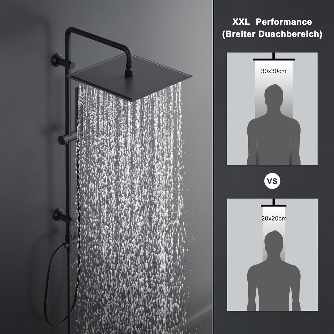 Görbach Regendusche Duschsystem ohne Armatur, Edelstahl Duschset mit 92cm Duschstange, Eckig XXL Übe