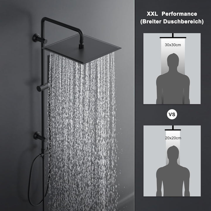 Görbach Regendusche Duschsystem ohne Armatur, Edelstahl Duschset mit 92cm Duschstange, Eckig XXL Übe