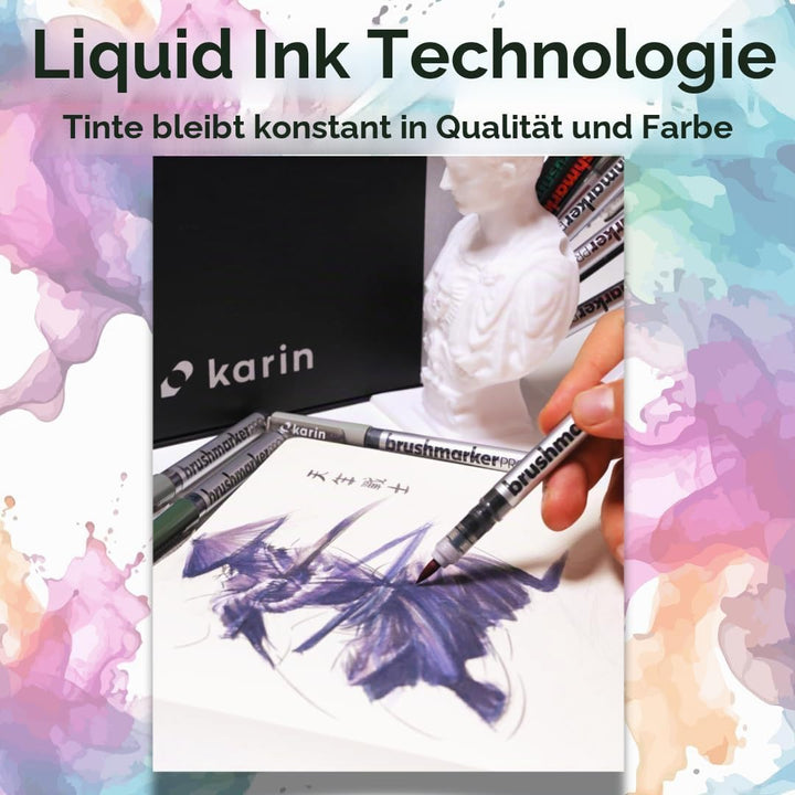 KARIN Mega Box PLUS - 72 Farben + 3 Blender, Brushmarker PRO - Brushpens auf Wasserbasis geeignet zu