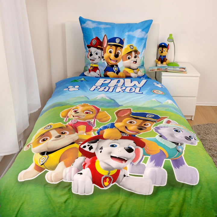 Herding Bettwäsche-Set, Paw Patrol, Kopfkissenbezug 80 x 80 cm mit Reissverschluss und Wende-Motiv,