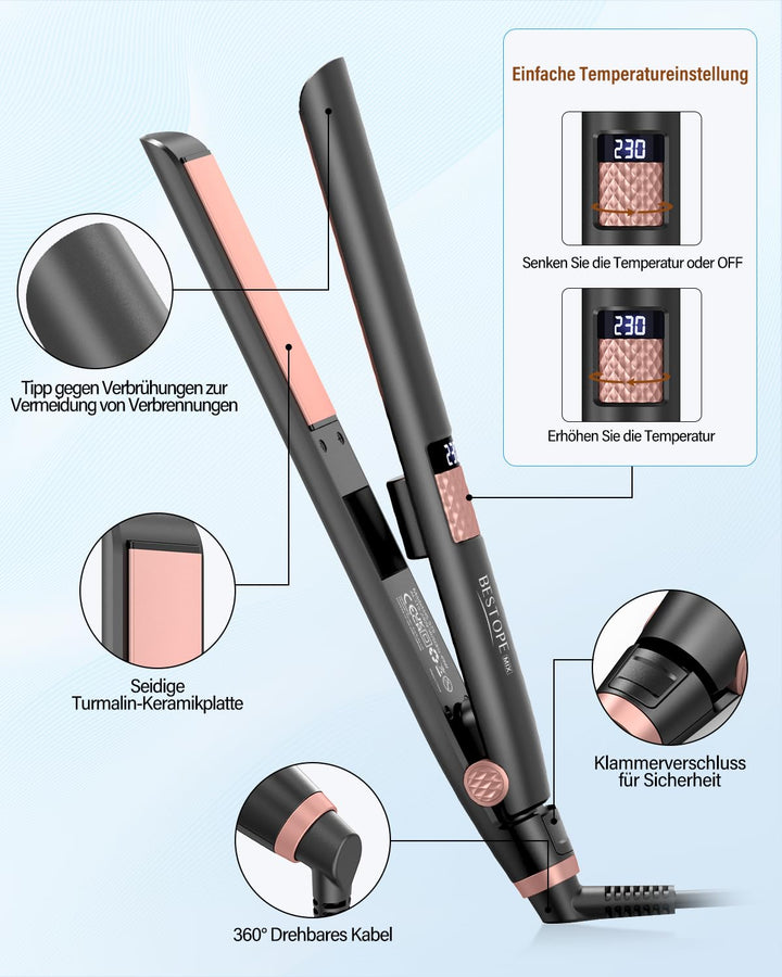 BESTOPE MIX Glätteisen Locken und Glätten 2-In-1, Rosa und Schwarz, Rosa und Schwarz
