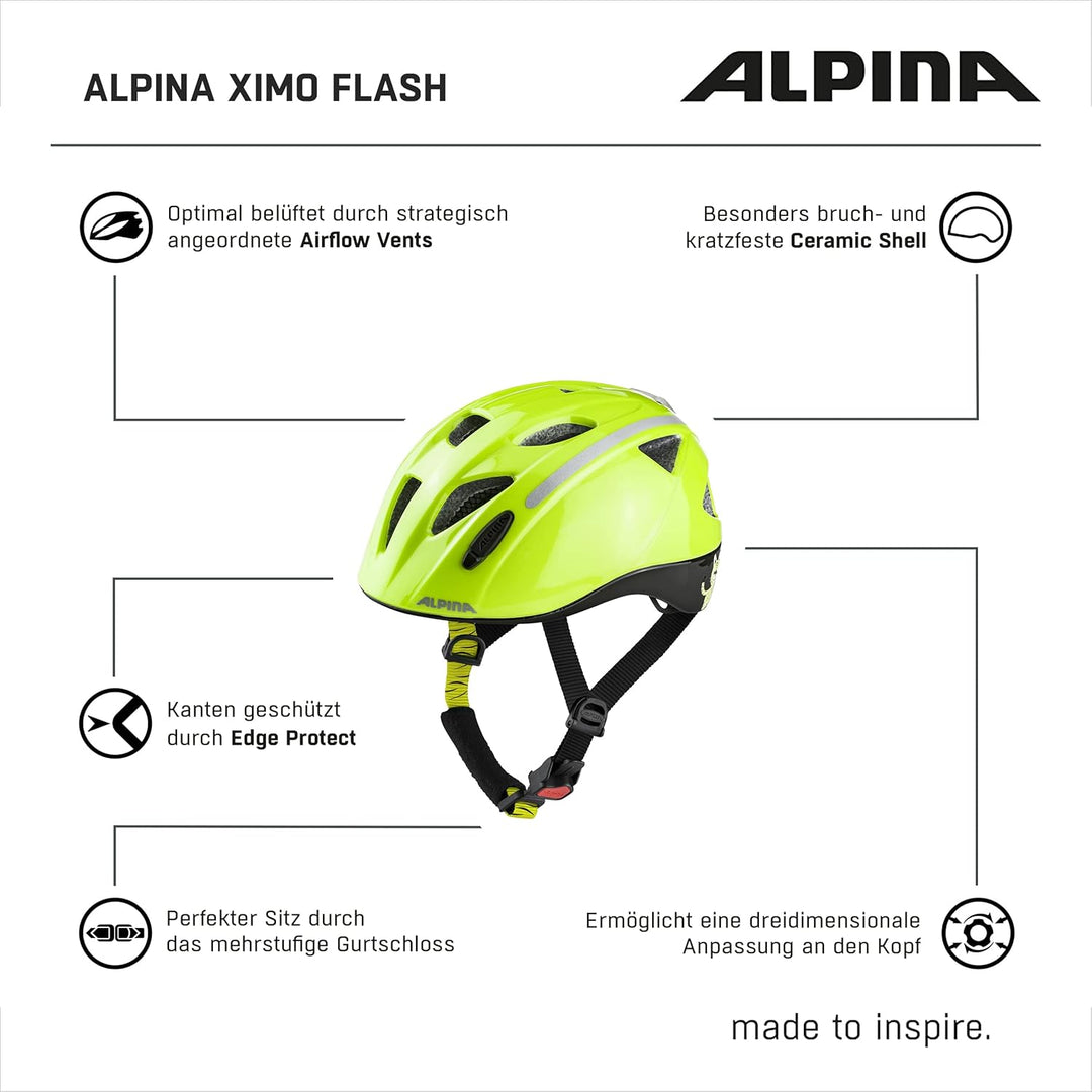 ALPINA XIMO Flash - Beleuchteter, Reflektierender, Leichter & Anpassbarer LED Fahrradhelm Für Kinder