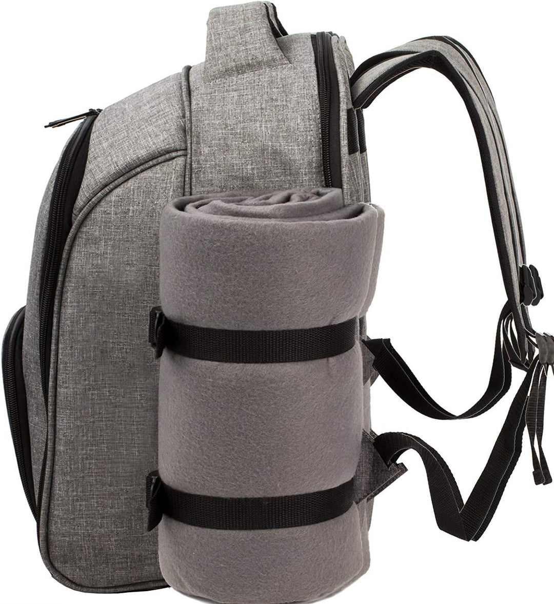 Hap Tim Picknickrucksack 4 Personen Picknickset mit Kühlfach, abnehmbarem Flaschen-/Weinhalter, Flee