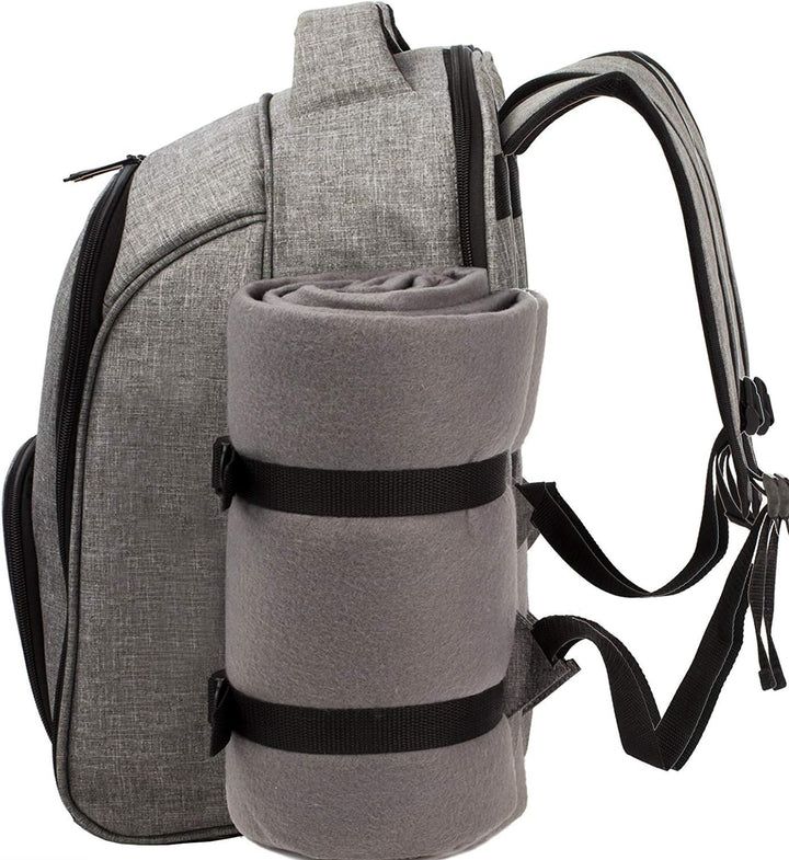 Hap Tim Picknickrucksack 4 Personen Picknickset mit Kühlfach, abnehmbarem Flaschen-/Weinhalter, Flee