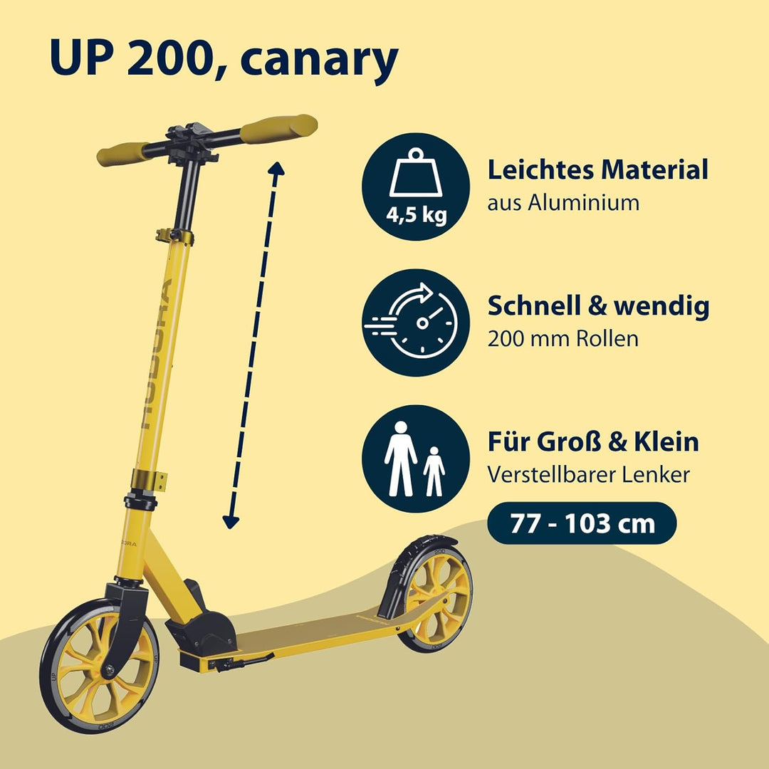 HUDORA Scooter Up 200 - Geräuscharmer Aluminium-Roller für bis zu 100kg - Höhenverstellbarer & zusam