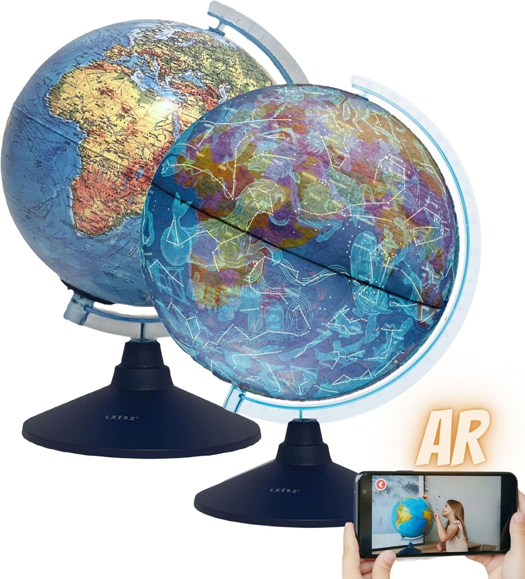 EXERZ 25 cm Relief AR Globus beleuchtetes kabelloses LED-Licht – physische Karte (Tag) – Consellatio