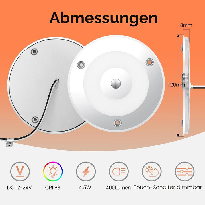 Obeaming 12V LED Deckenleuchte Wohnmobil, Dimmbar Panel Leuchte 120mm 4,5W 400LM Zwei Farbe (Warm We