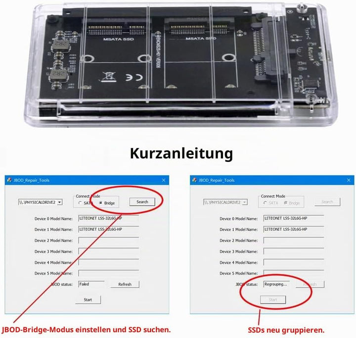 Xiwai Dual MSATA Mini-SATA SSD Karte JBOD Raid0 Span Bridge zu USB 3.0 Typ-C USB-C 2,5 Zoll SATA Com