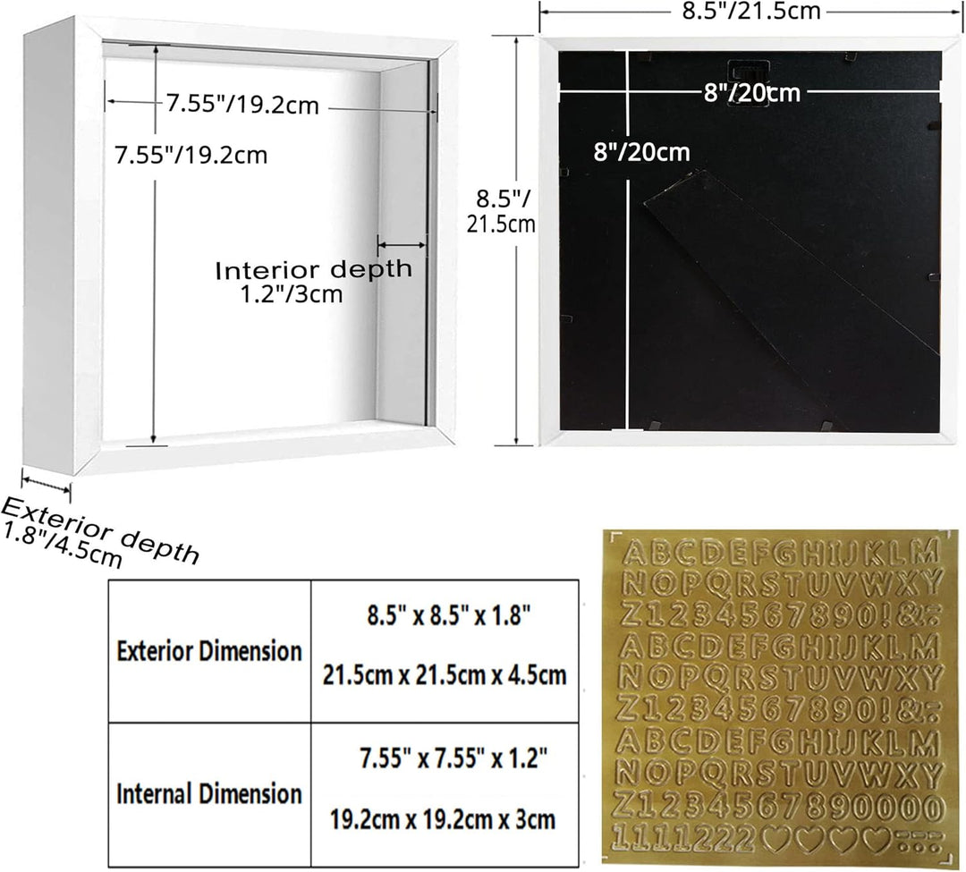 sunmeg 2Pcs 3D Bilderrahmen zum Befüllen 20 x 20cm Bilderrahmen Tief 3D Objektrahmen Hölzern bis 3cm