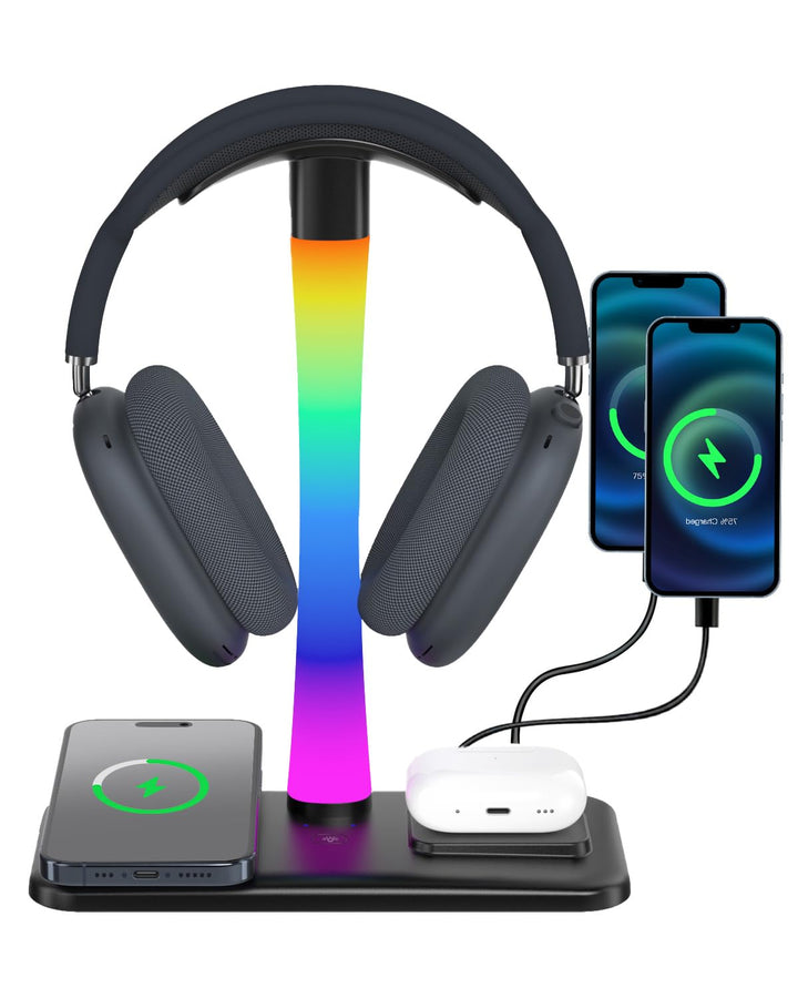 3 in 1 RGB Gaming Kopfhörerständer mit 15W kabellosem Ladegerät Wireless Charging, Headset Halterung