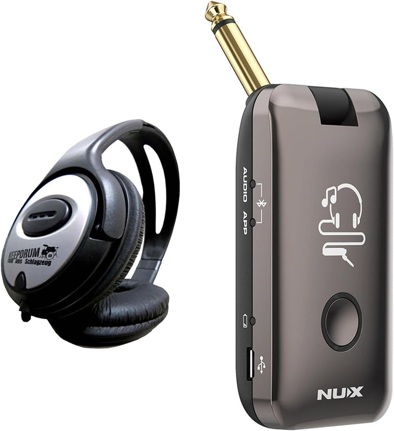 Nux MP-2 Mighty Plug Drahtlose Verstärker- und Effekt-Simulation für Gitarre und Bass + keepdrum Kop