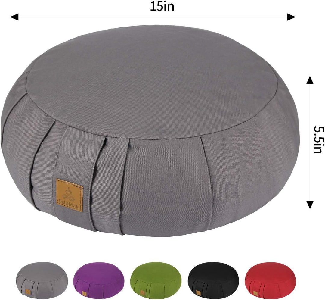 FelizMax Rundes Buchweizen-Meditationskissen, D = 38 cm, H = 14 cm, Zafu/Zabuton Meditationskissen,