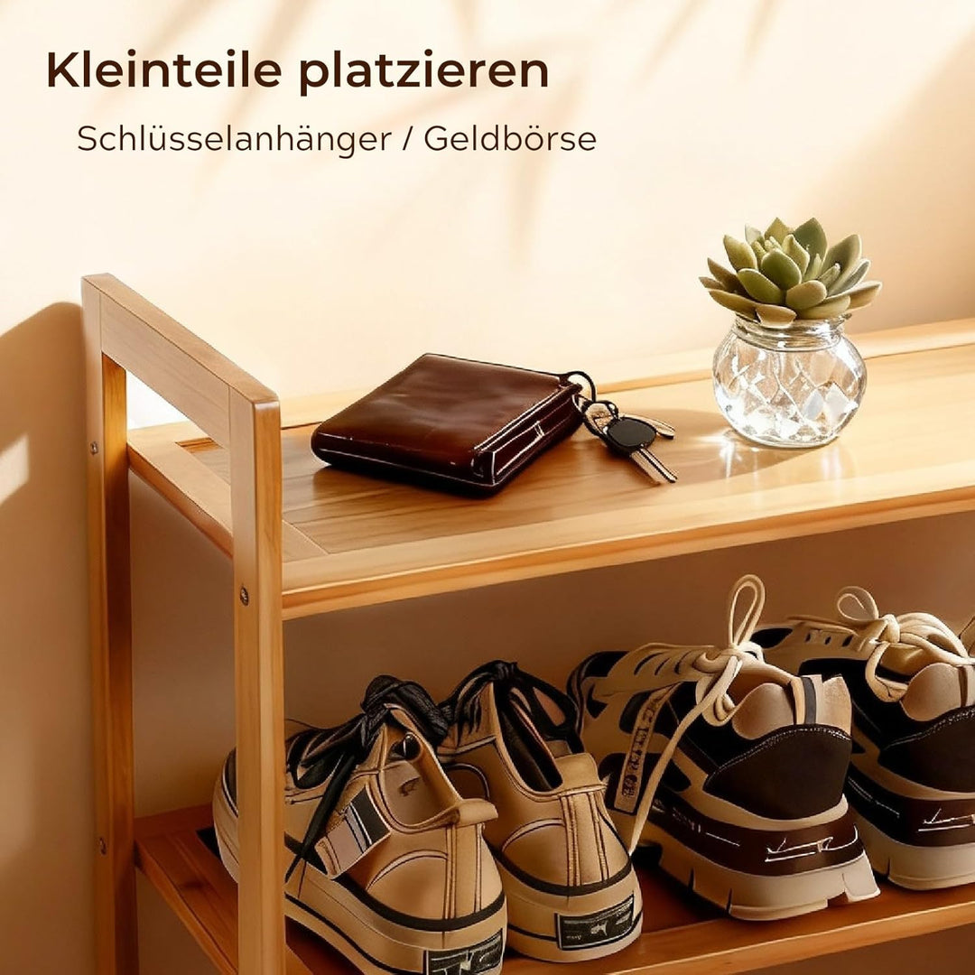 LEADZM Schuhregal, Schuhschrank, Bambus Schuhbank mit 3 Ablagen, für Flur, Bad, Wohnzimmer, Diele, 6