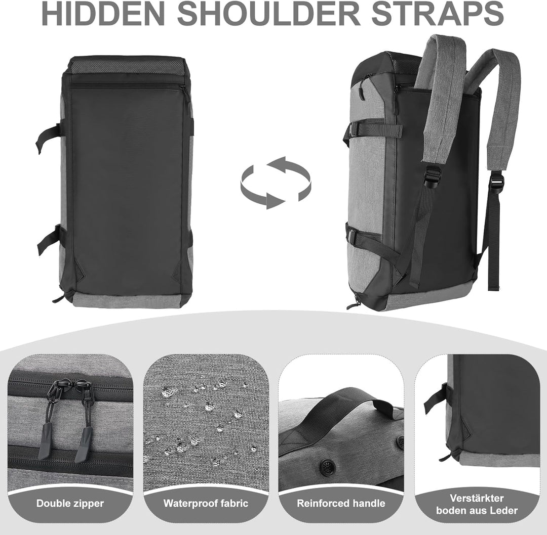 Sporttasche Herren + Rucksack-Funktion, 36L Reisetasche Damen, Sporttasche Damen mit Schuhfach, Nass
