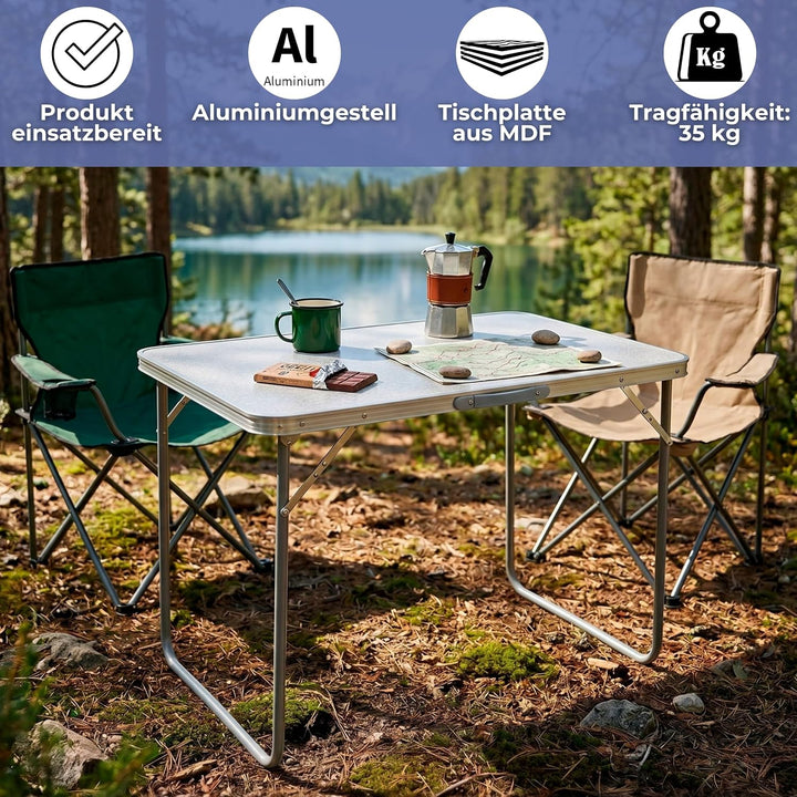 SPRINGOS Faltbarer Campingtisch 90x60x70 cm Aluminiumrahmen MDF Tischplatte Transportgriff Klappbar