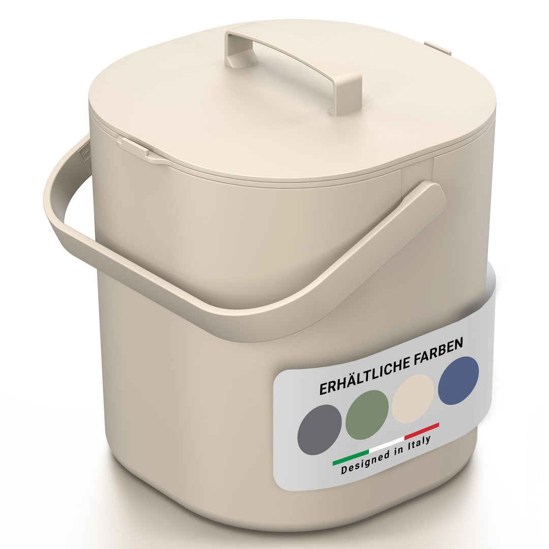 PTMS® Biomülleimer Küche 6L - Biomüll mit praktischem Deckel zum Einhängen & Innensieb - Spülmaschin