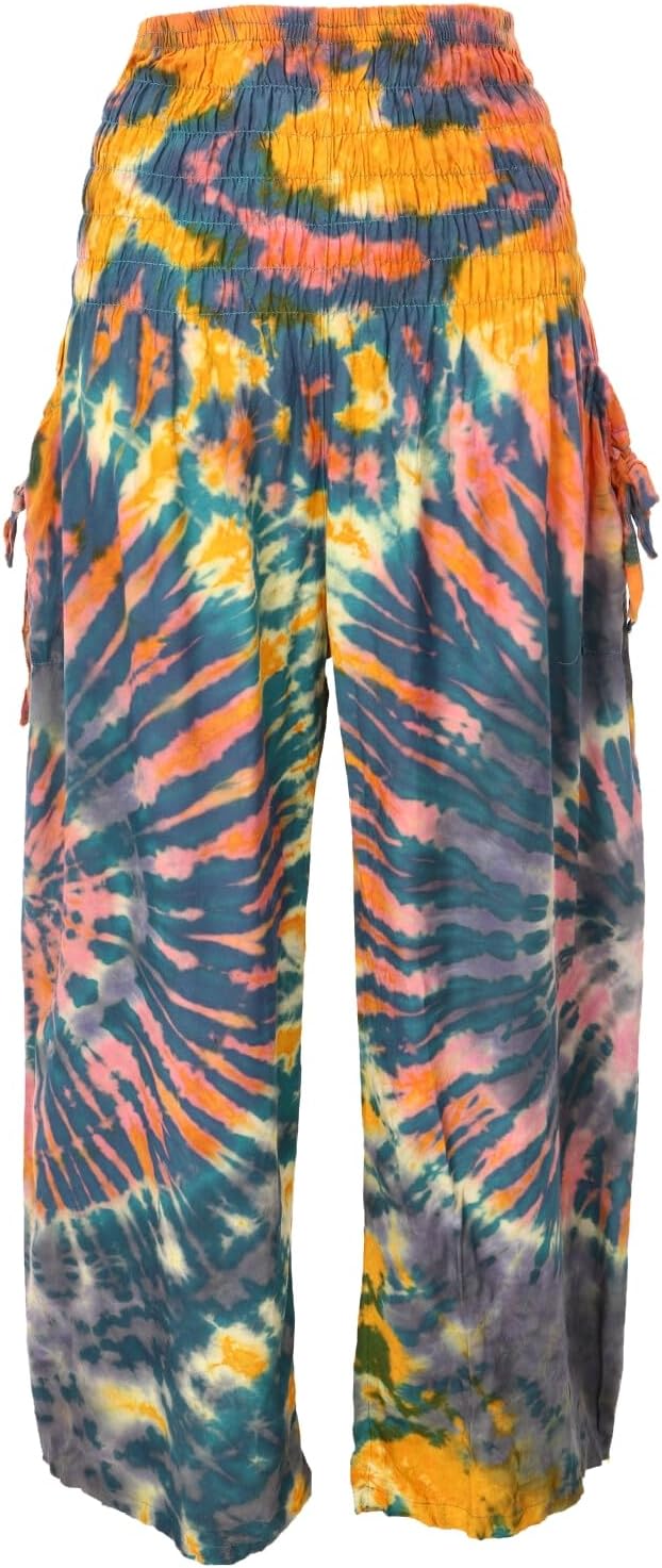 GURU SHOP Farbenfrohe Batikhose, Palazzohose, Weite Sommerhose, Damen, Synthetisch, 38