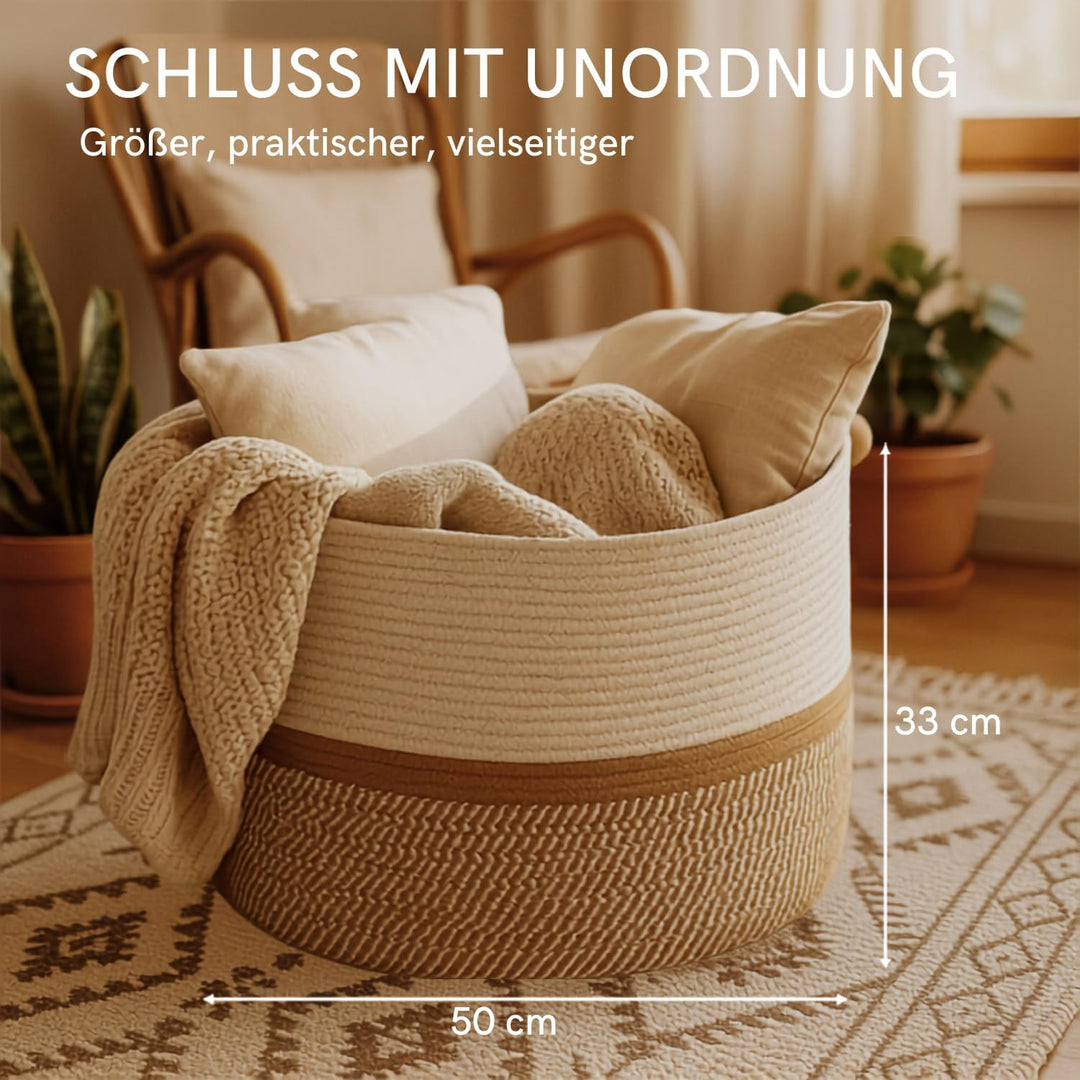BELMIN Wäschekorb XL Ø50cm – Faltbarer Aufbewahrungskorb mit Griffen, Dekorativer Wäschesammler für