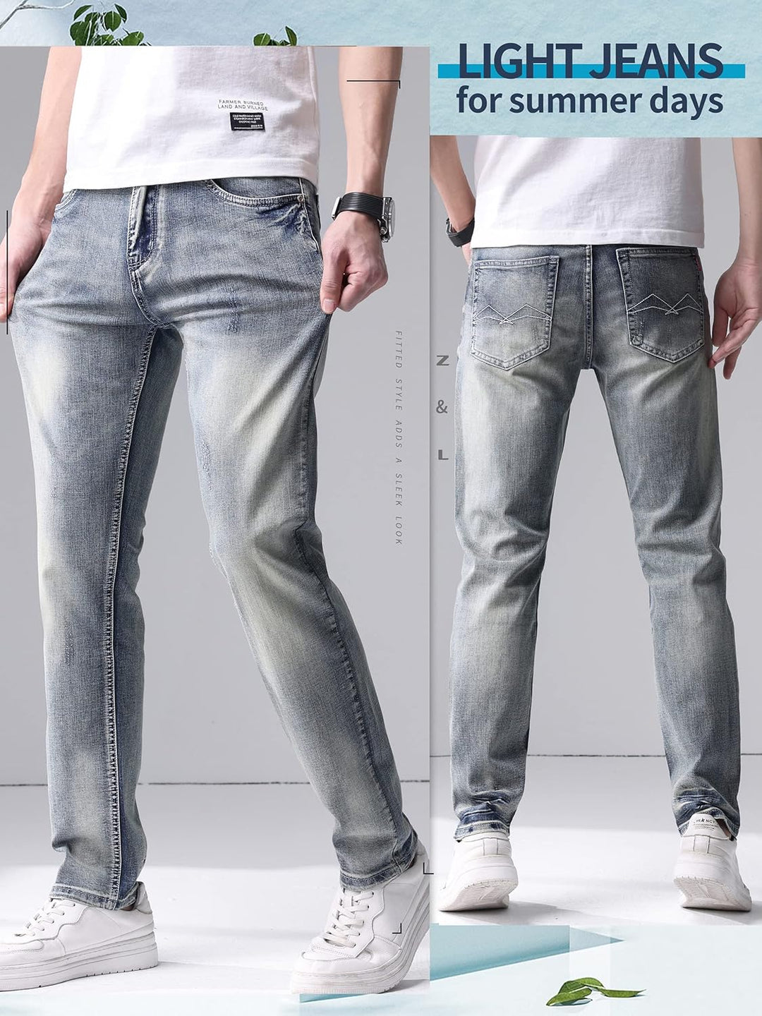 Jeans Herren Leichte Sommerjeans Lang Dünner Leichter Stoff Büro Lang Business Freizeit 28W / 29L 12
