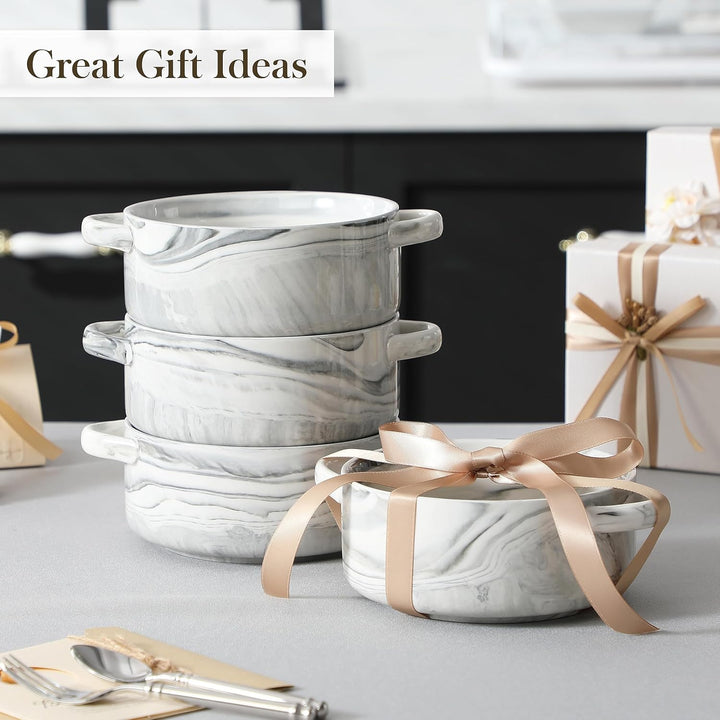 MALACASA Suppenschalen mit Griffen, 800 ML Porzellan Suppenschalen Set von 4, Elfenbein weiss servie