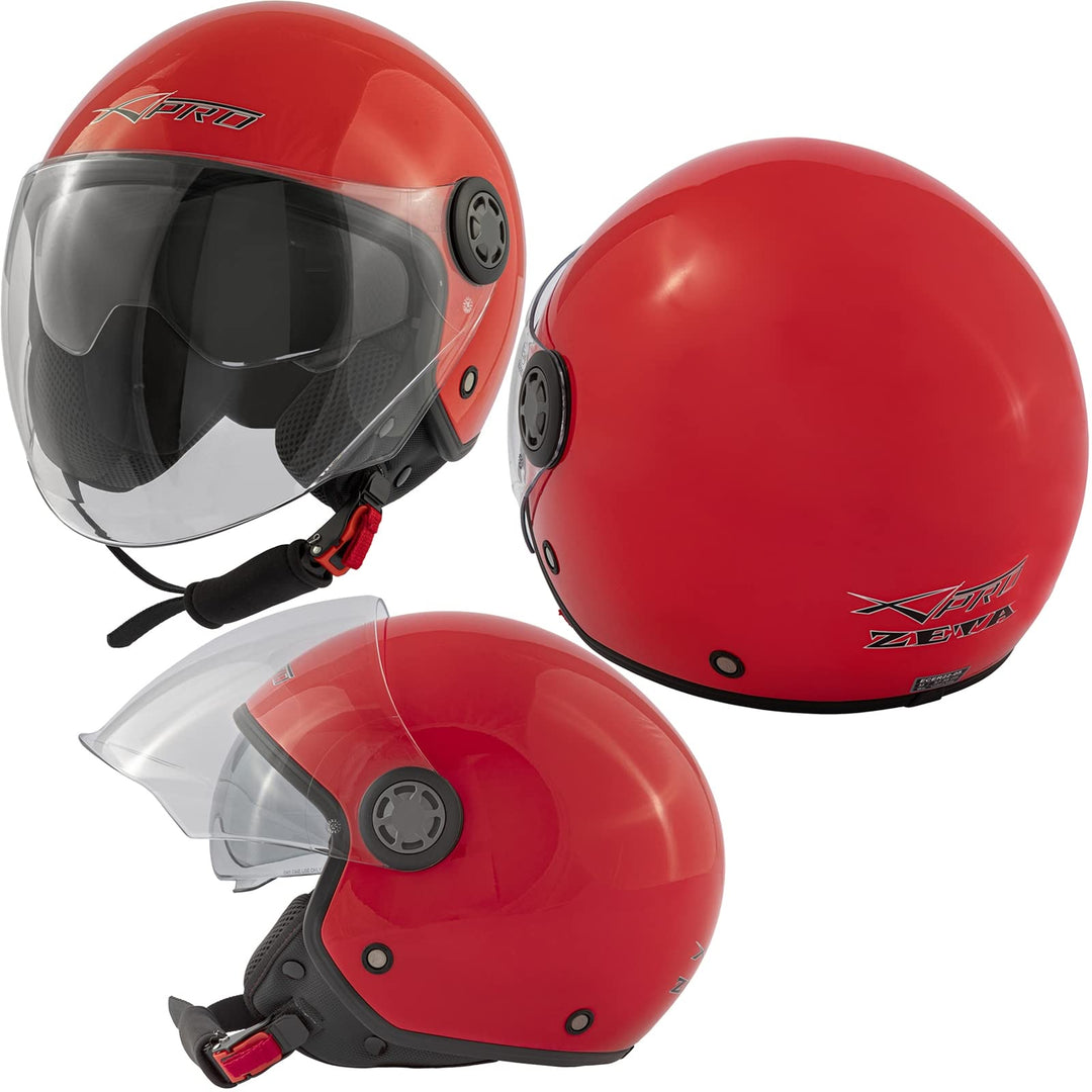 Jethelm Roller Motorrad Helm Zugelassen ECE2205 Lange Klares Visier Sonnenblende 59-60 cm ( L) Rot,