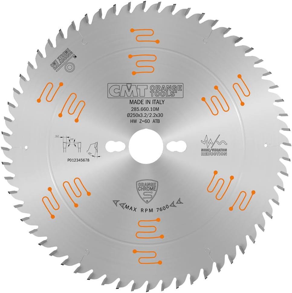 CMT Orange Tools 285.660.10 M – Kreissägeblatt HW 250 x 3,2/2,2 x 30 Z60 10 ATB chrom
