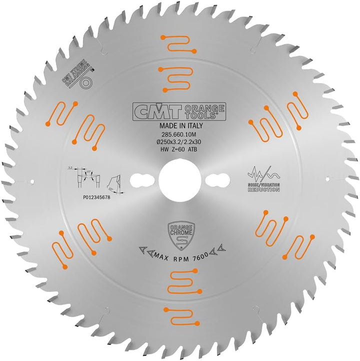 CMT Orange Tools 285.660.10 M – Kreissägeblatt HW 250 x 3,2/2,2 x 30 Z60 10 ATB chrom