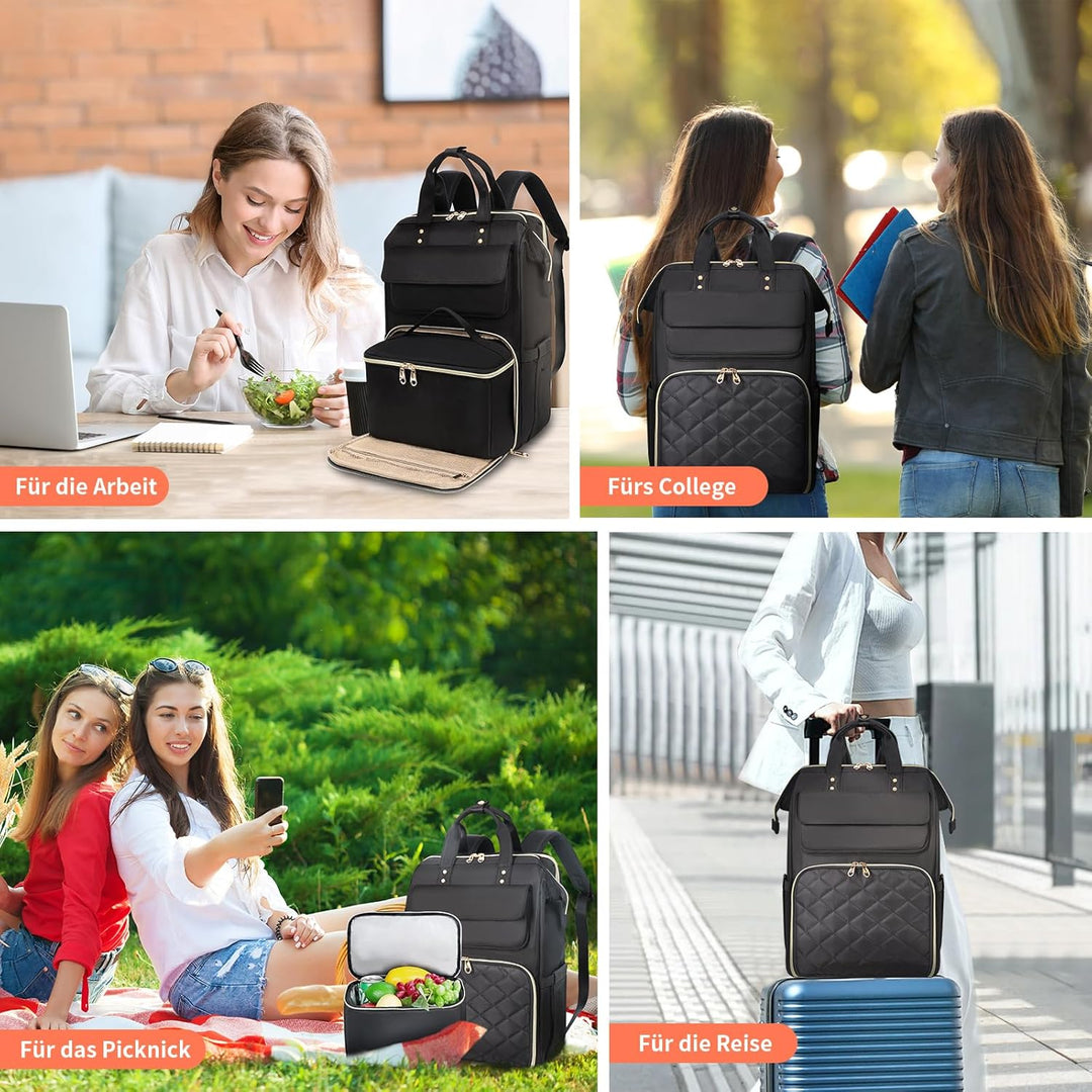 BERTASCHE Lunch Rucksack, Laptop Rucksack Damen 15,6 Zoll mit Isoliertes Kühltasche, 2-in-1-Arbeitsr