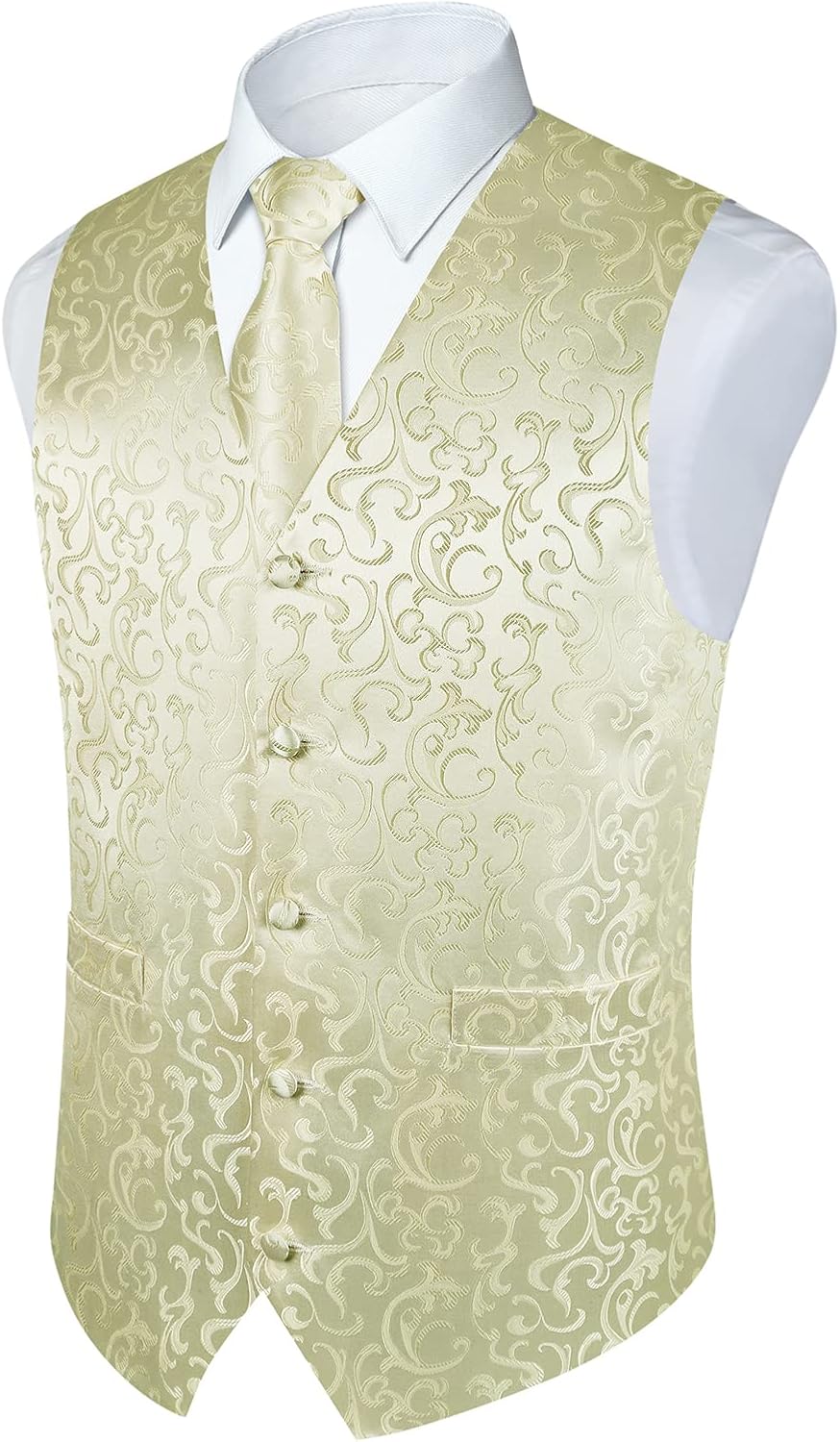 Herren Weste Paisley Floral Jacquard Seide Krawatte Einstecktuch Taschentuch Set mit Manschettenknöp