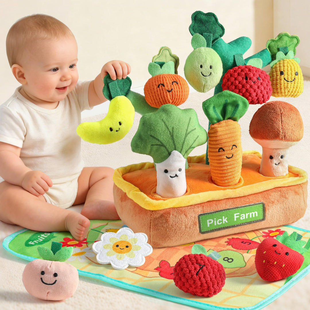 Mini Tudou Baby Spielzeug ab 6 Monate,15 Stück Sensorische Knister Früchte Gemüse Bauernhof Plüschti
