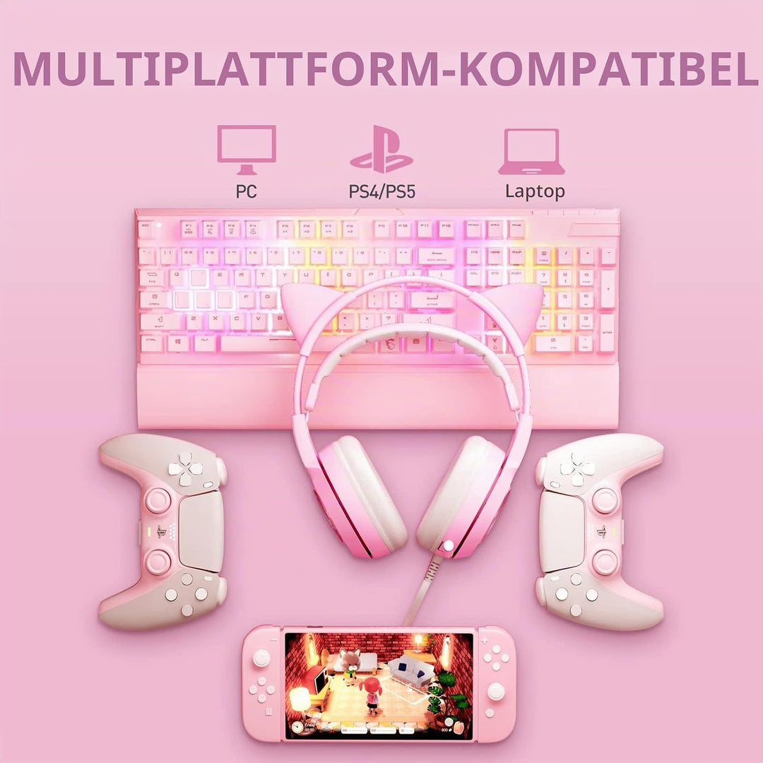 Somic G951rosa Rose Kat Gaming Headset Kopfhörer mit Virtuell 7.1 Klingen und LED Licht, Mikrofon fü