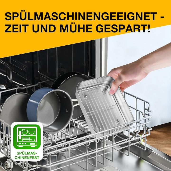 Edelstahl Auflaufform für Airfyer – mit Abtropfgitter, Dichtdeckel & Hitze-Schutzgriffen, Heissluftf