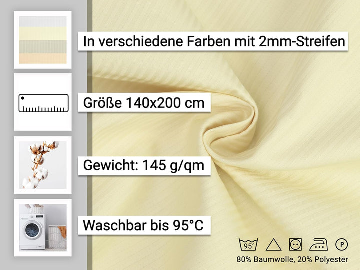 ZOLLNER Bettwäschegarnitur 80% Baumwolle, 20% Polyester, 80x80 cm + 140x200 cm, Weiss 2 mm Beige, 2