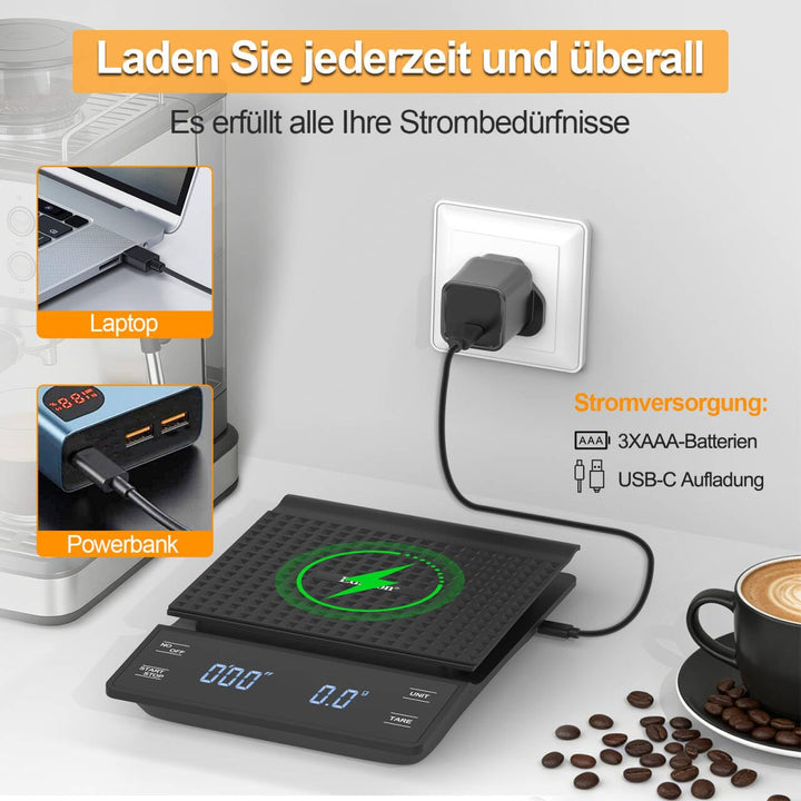 Kaffeewaage mit Timer Espresso Waage 0,1g/3kg Hohe Präzision Digitale Kaffee Waage Küchenwaage Wasse