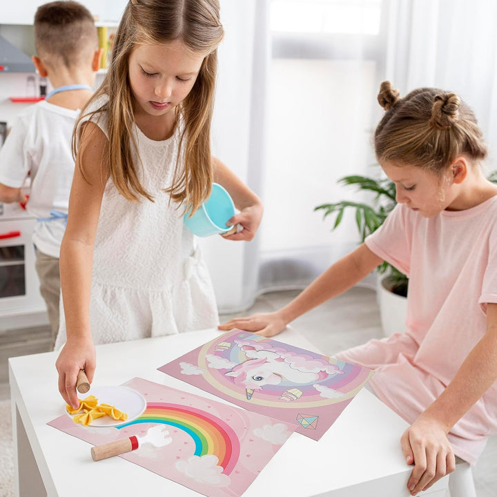 Tischsets für Snacks, Schule, Mädchen, 30 x 45 cm, Tischset aus Stoff, für Mädchen Einhorn und Regen