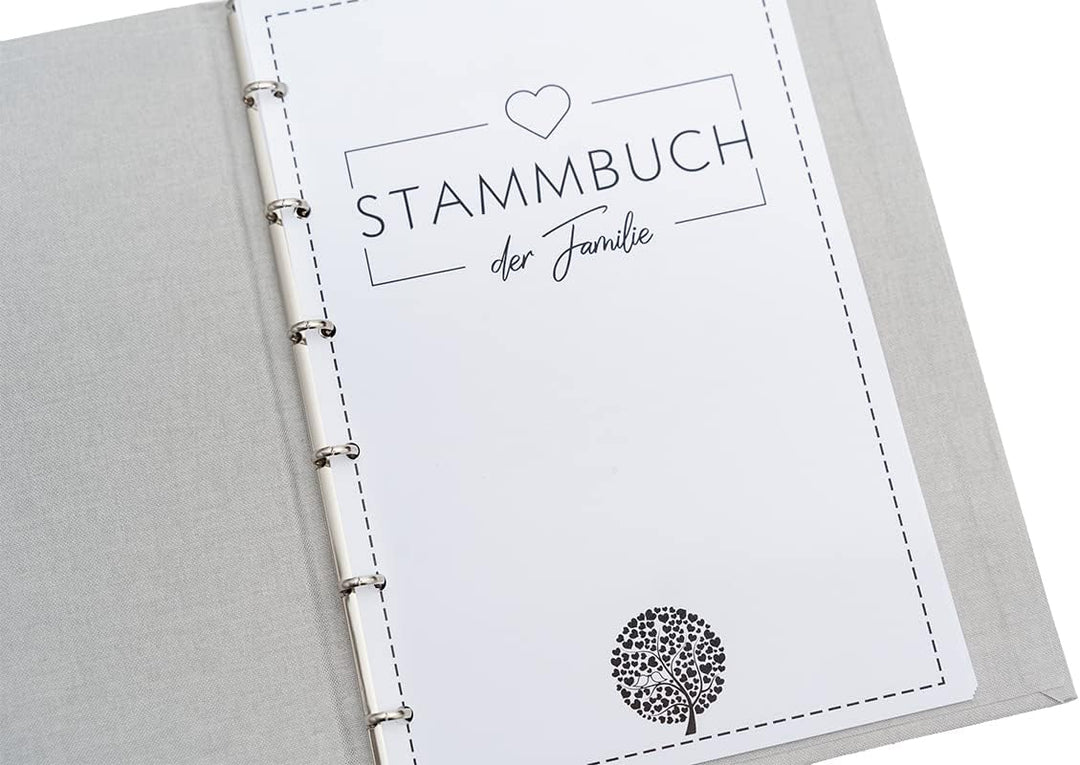 Hochzeitideal – Stammbuch der Familie Amore hellgrau 21,0 cm x 15,0 cm - Buchbinderleinen Hochzeit -