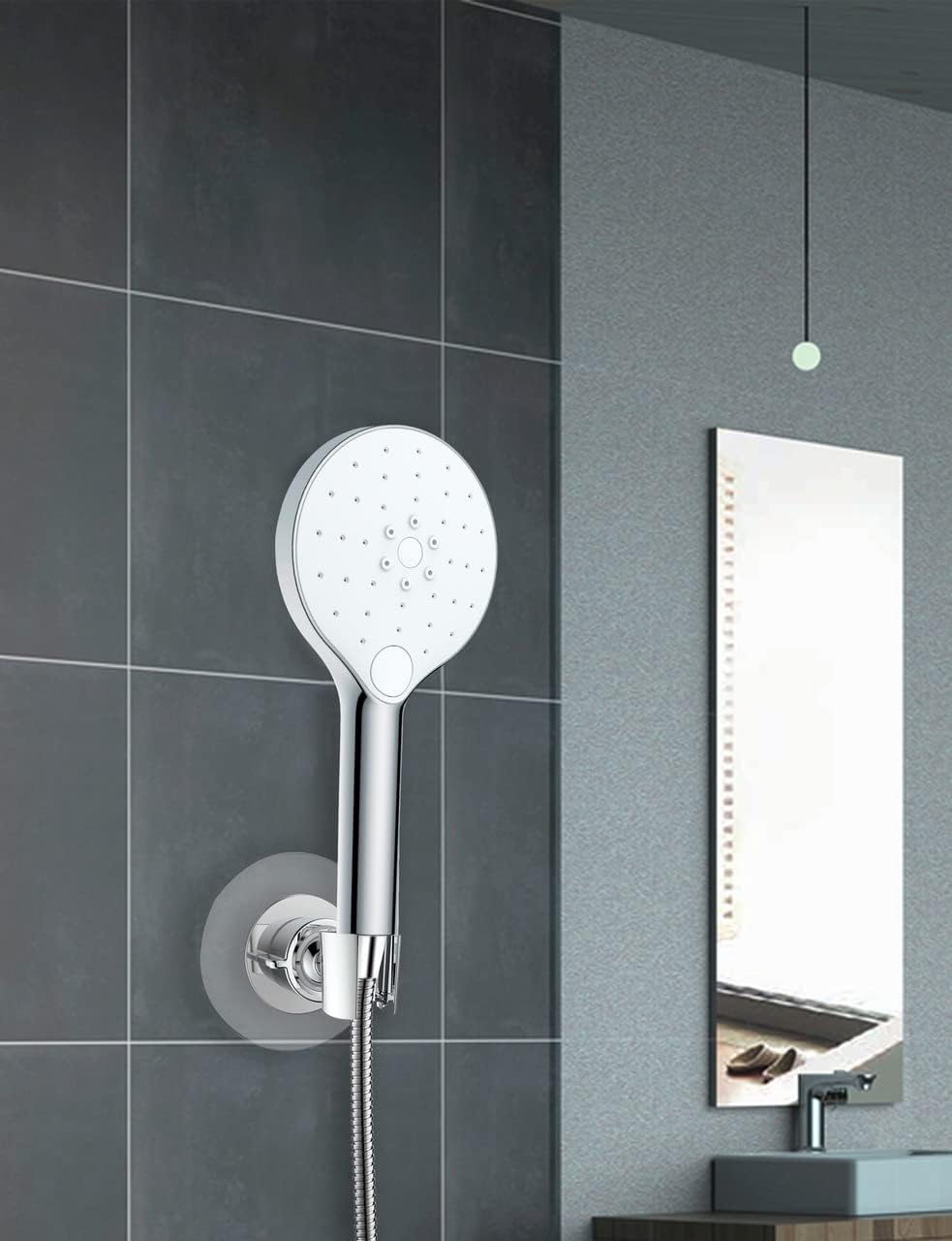 WENKO Static-Loc® Duschkopfhalter Osimo starker Halt durch statische Aufladung Silber 5 x 9.5 x 9.5