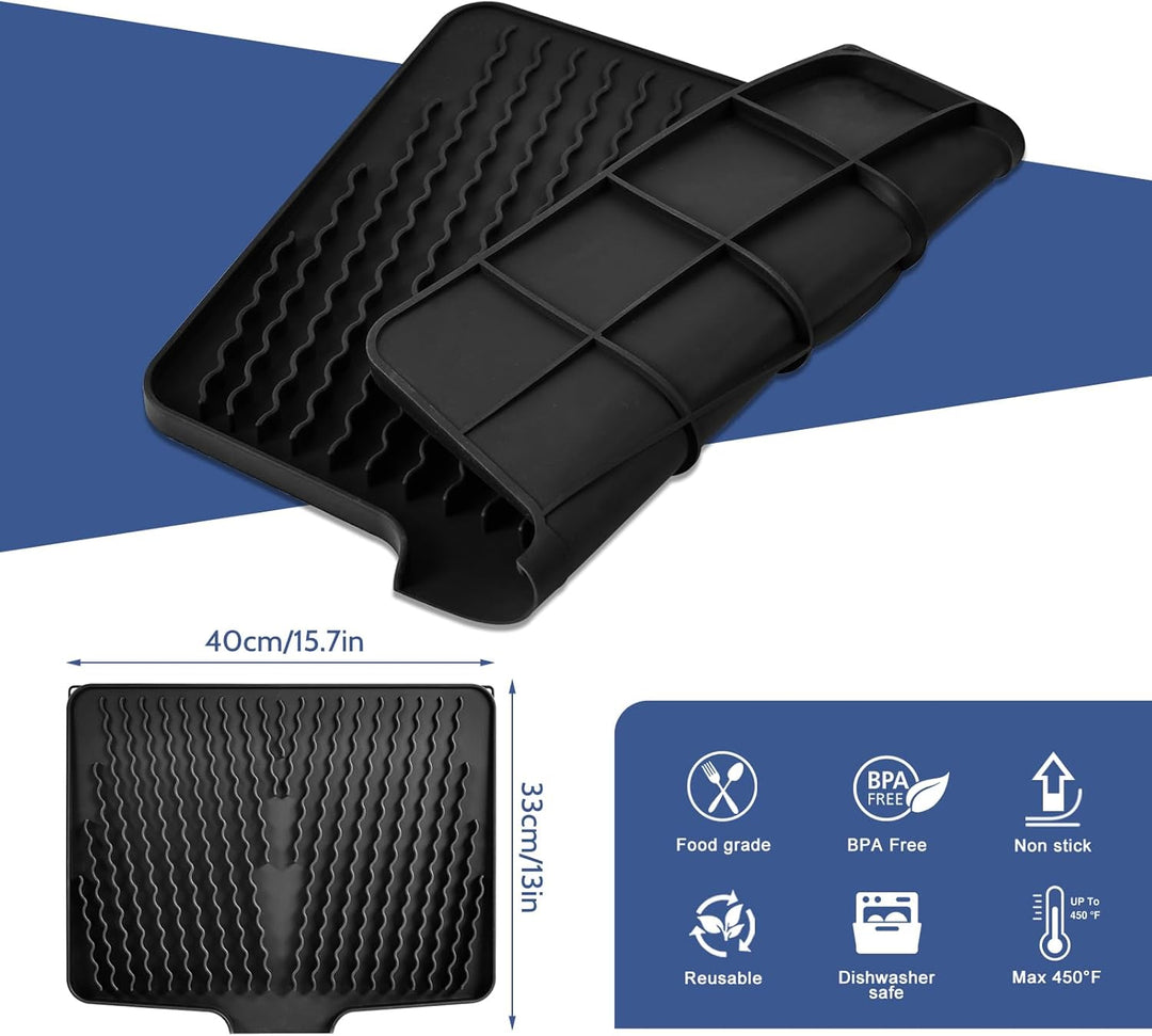 KitchenRaku Abtropfmatte (Schwarz, 40X33cm) Schwarz 40D x 30W cm, Schwarz 40D x 30W cm